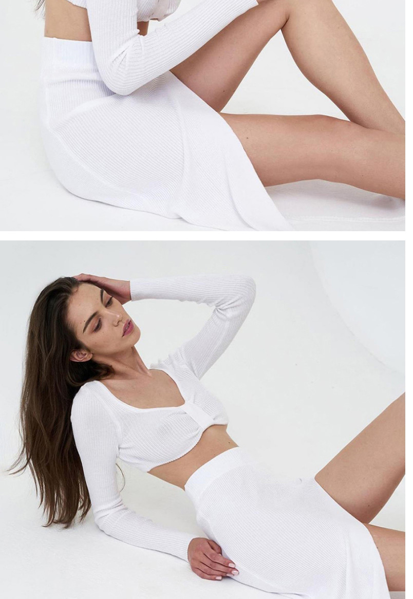 Fashion White Short Cropped Top Sexy Split Skirt Suit,Tank Tops & Camis