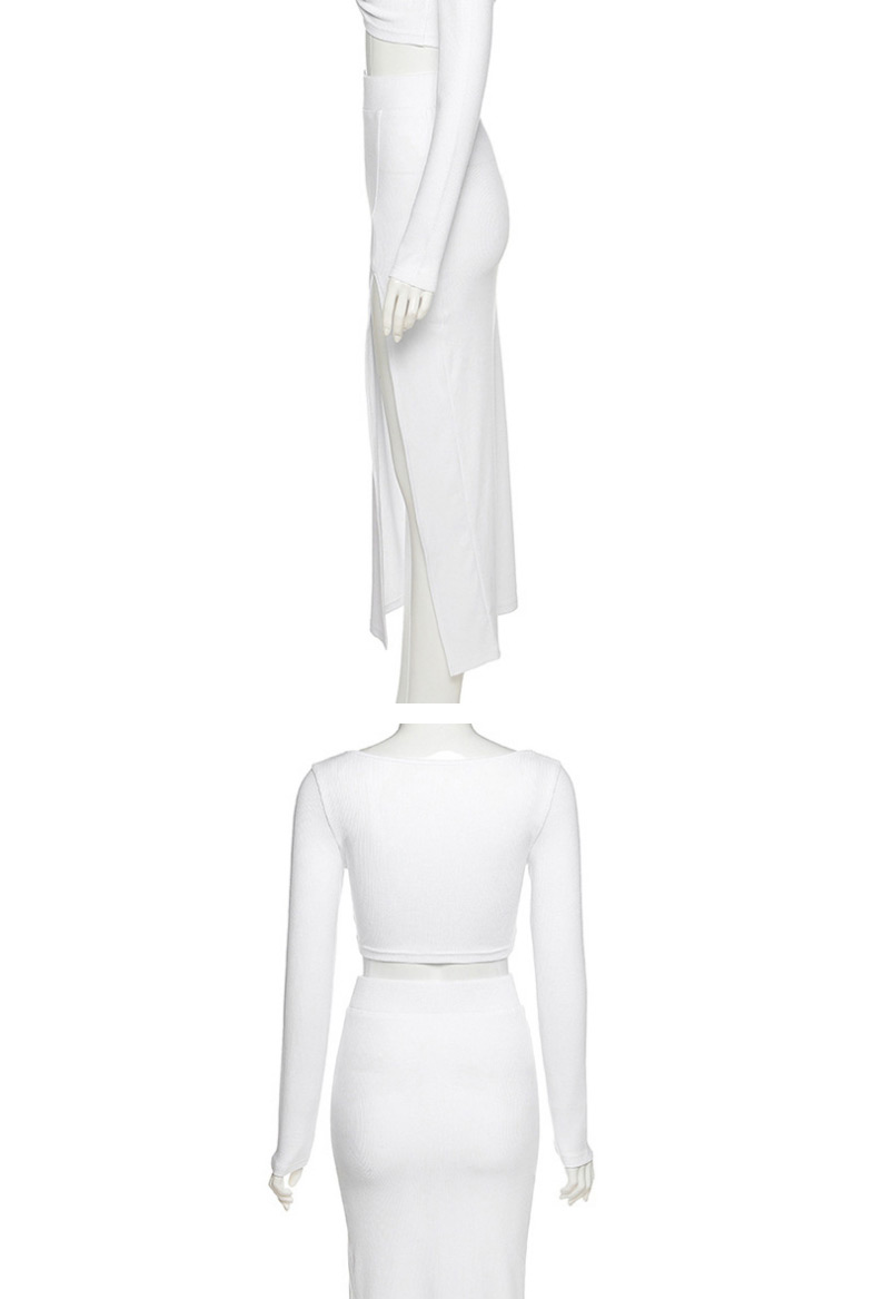 Fashion White Short Cropped Top Sexy Split Skirt Suit,Tank Tops & Camis