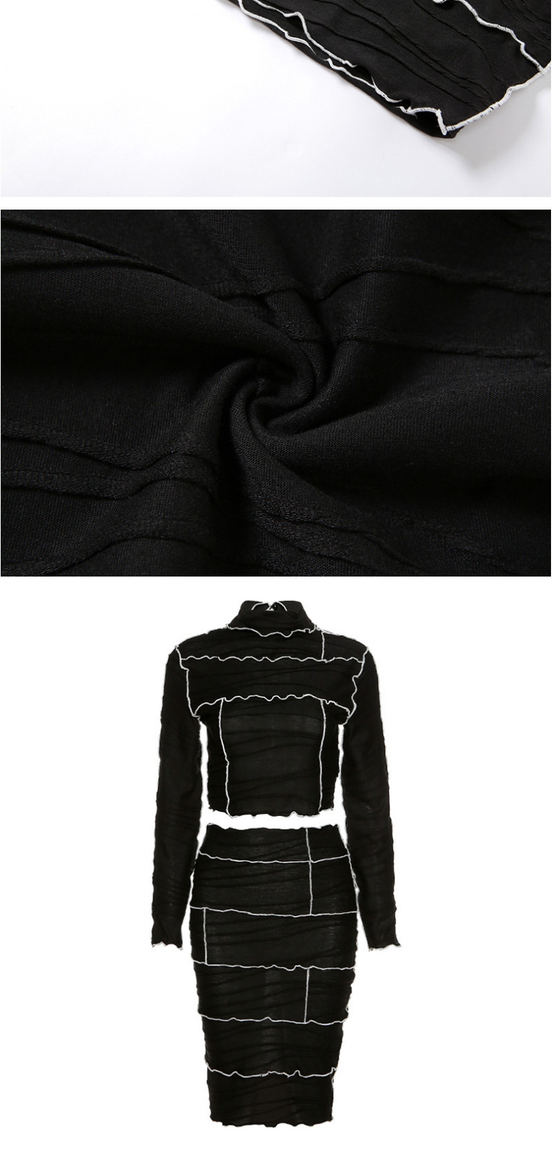 Fashion Black Round Neck Long Sleeve T-shirt High Waist Skirt Suit,Tank Tops & Camis