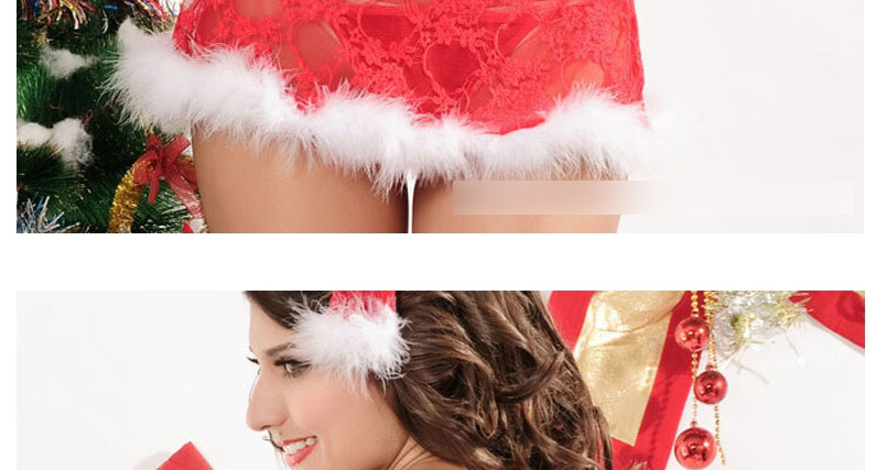 Fashion Red See-through Lace With Belt Christmas Outfit Sexy Lingerie,SLEEPWEAR & UNDERWEAR