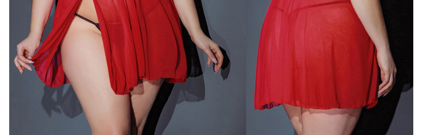 Fashion Red Fleece Net Yarn Deep V Large Size Sling Dress See-through Sexy Underwear,SLEEPWEAR & UNDERWEAR