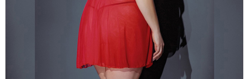 Fashion Red Fleece Net Yarn Deep V Large Size Sling Dress See-through Sexy Underwear,SLEEPWEAR & UNDERWEAR