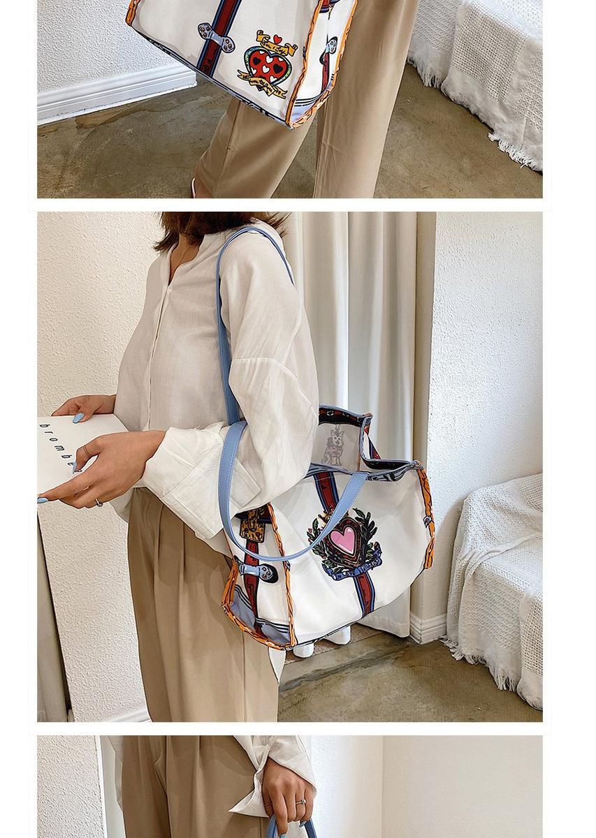 Fashion White Canvas Print Contrast Color Shoulder Crossbody Bag,Shoulder bags