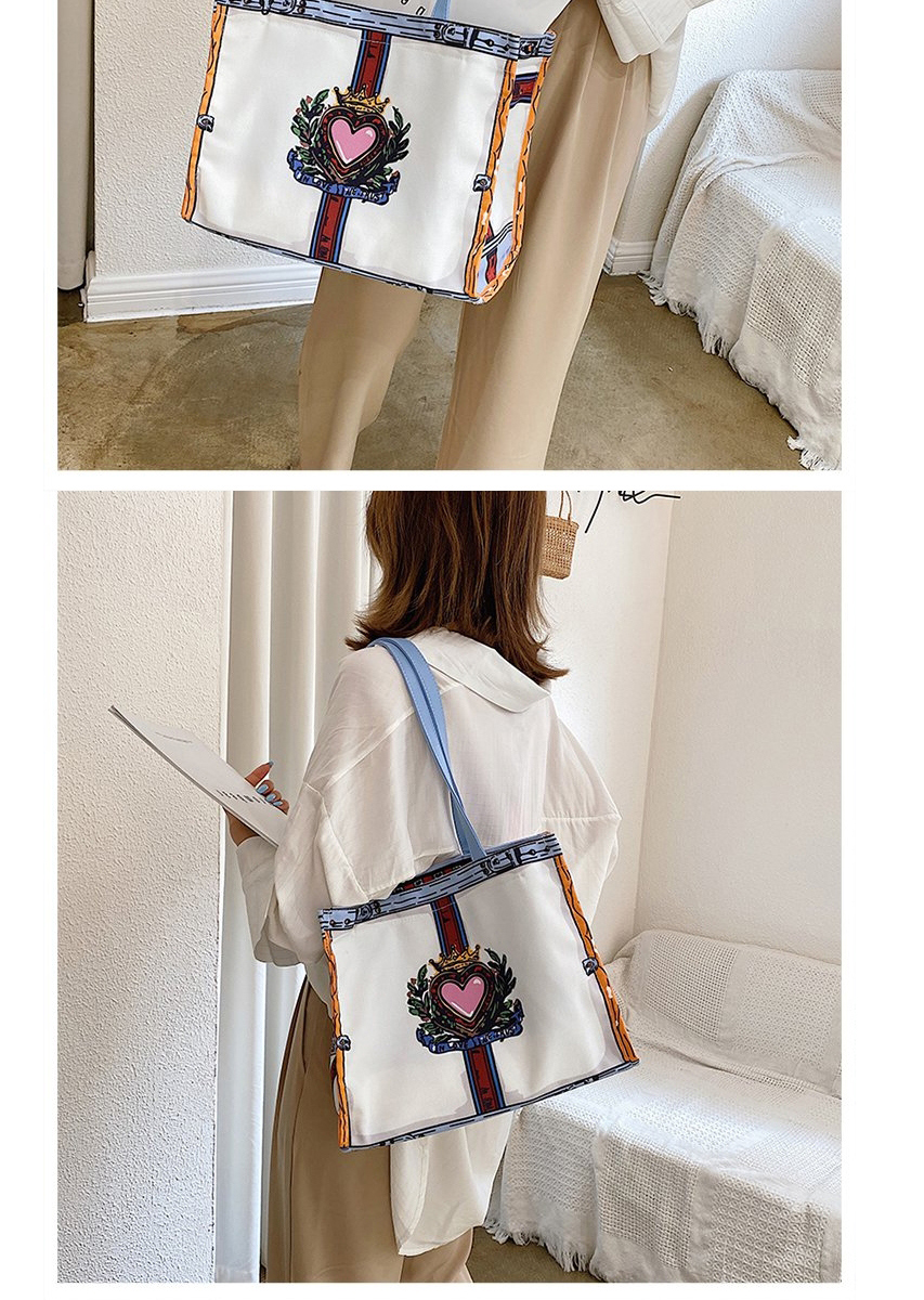 Fashion White Canvas Print Contrast Color Shoulder Crossbody Bag,Shoulder bags