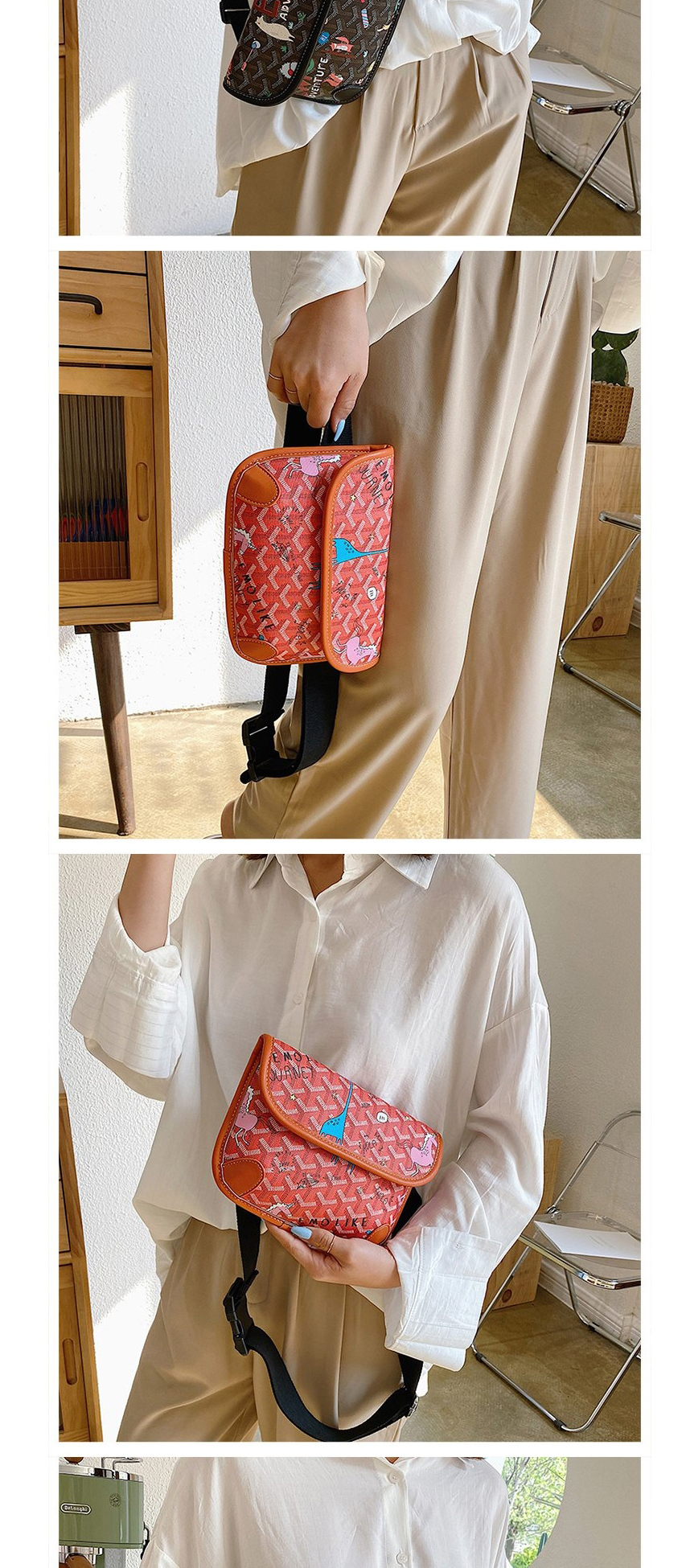 Fashion Orange Printed Letter Flap One-shoulder Cross Bag,Shoulder bags