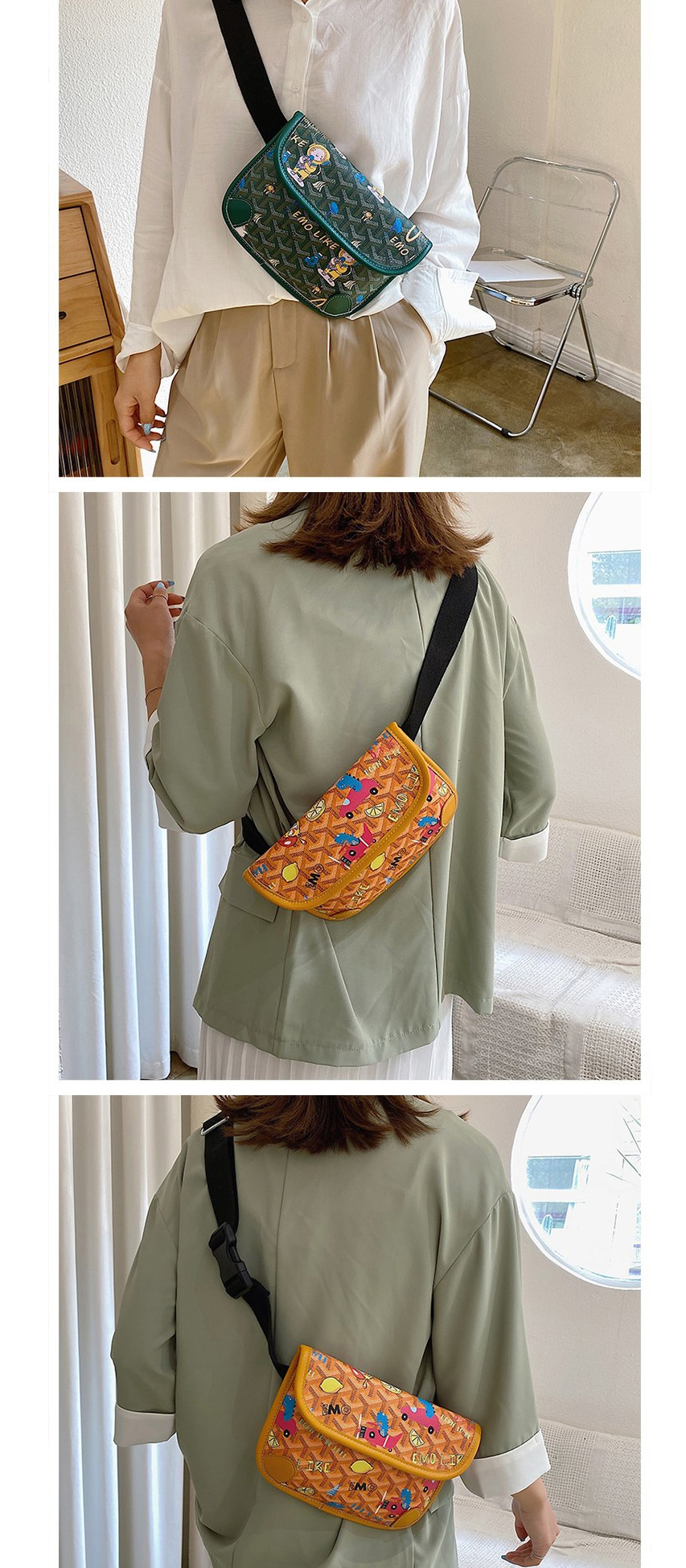 Fashion Orange Printed Letter Flap One-shoulder Cross Bag,Shoulder bags