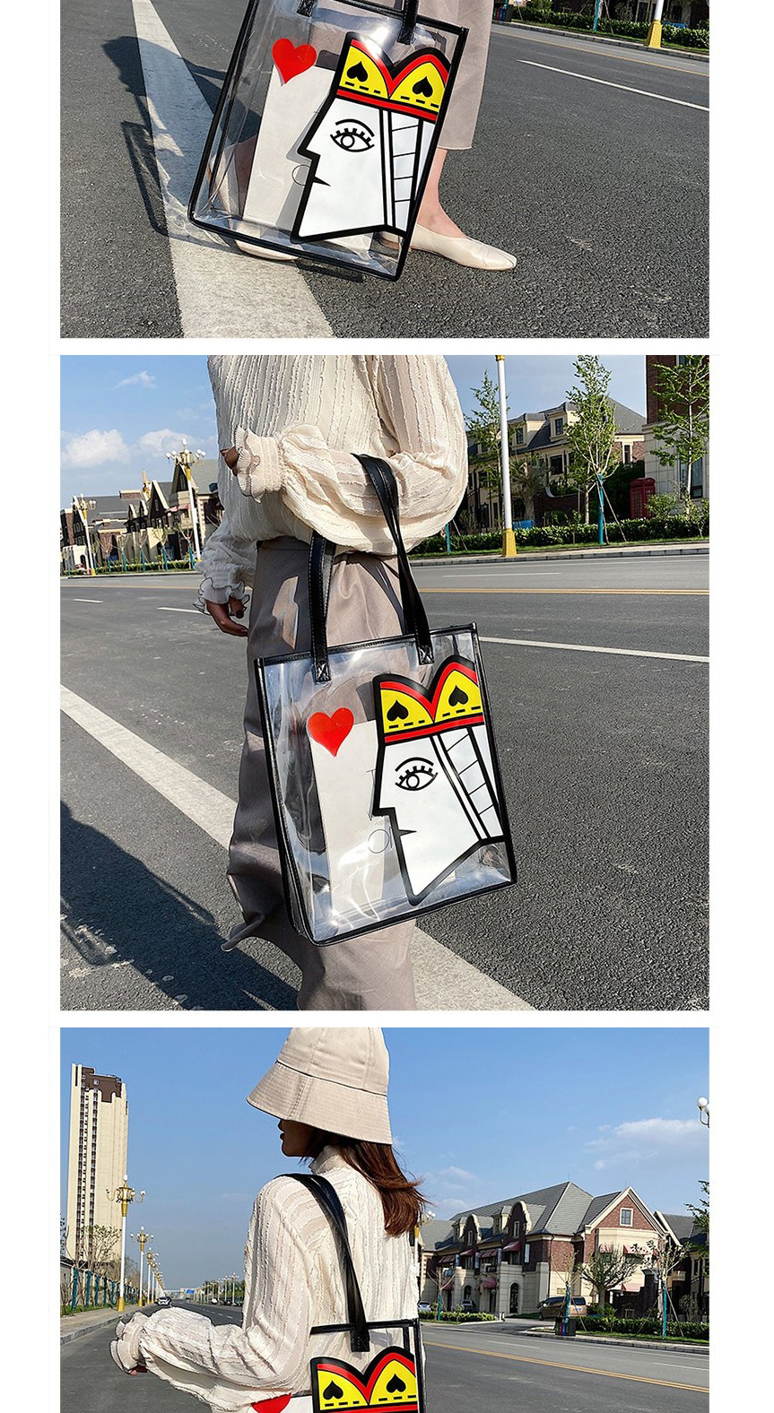 Fashion Hearts Face Print Transparent Shoulder Bag,Messenger bags
