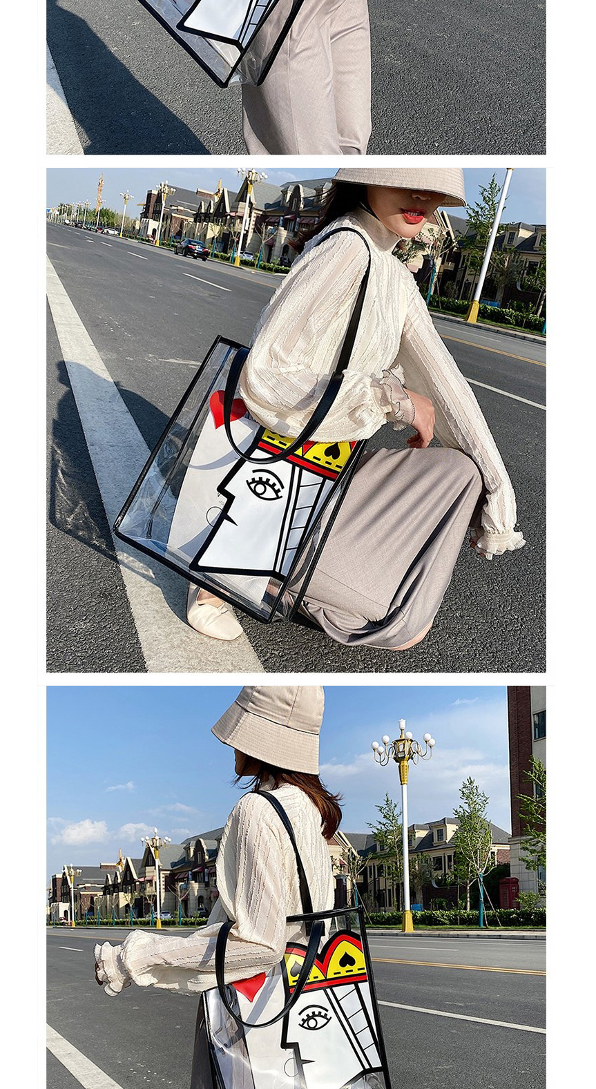 Fashion Hearts Face Print Transparent Shoulder Bag,Messenger bags