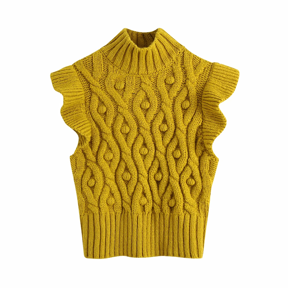 Fashion Ginger Ball-shaped Ruffle Knit Vest,Sweater