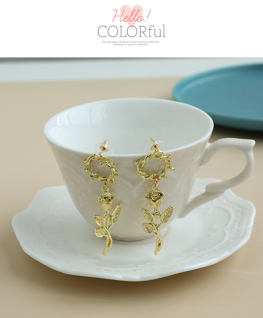 Fashion Gold Color Alloy Branch Rose Gold Earrings,Drop Earrings