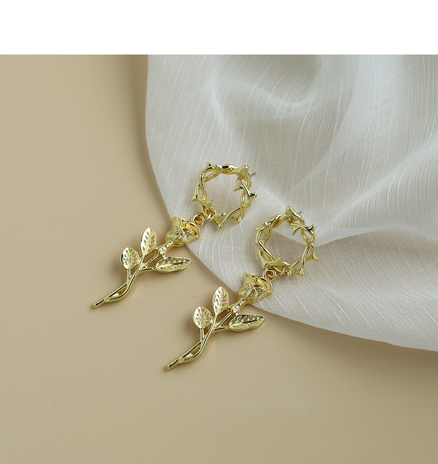 Fashion Gold Color Alloy Branch Rose Gold Earrings,Drop Earrings