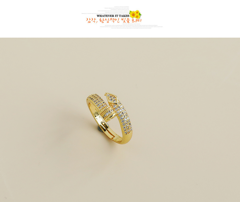 Fashion Gold Color Copper Inlaid Zircon Nail Ring,Rings