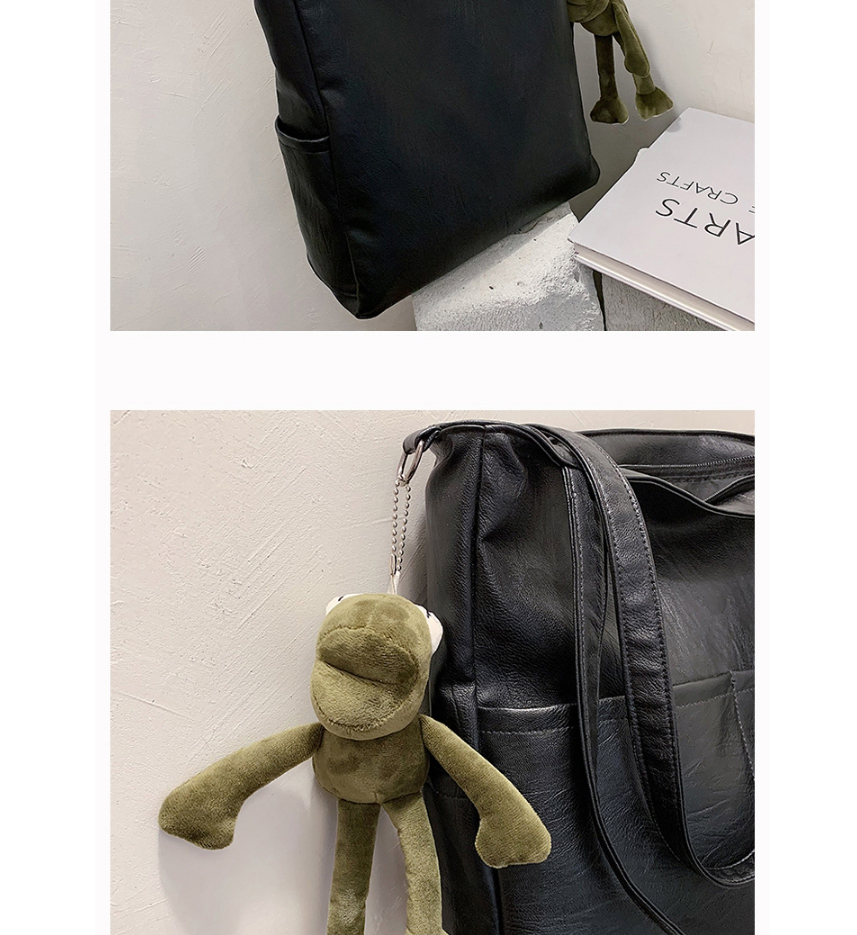 Fashion Black With Frog Pendant Soft Leather Large-capacity Stitching Shoulder Messenger Bag,Shoulder bags