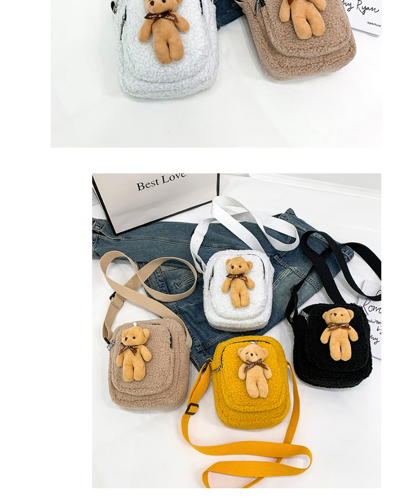 Fashion Khaki Bear Plush Wide Shoulder Strap One-shoulder Messenger Bag,Shoulder bags