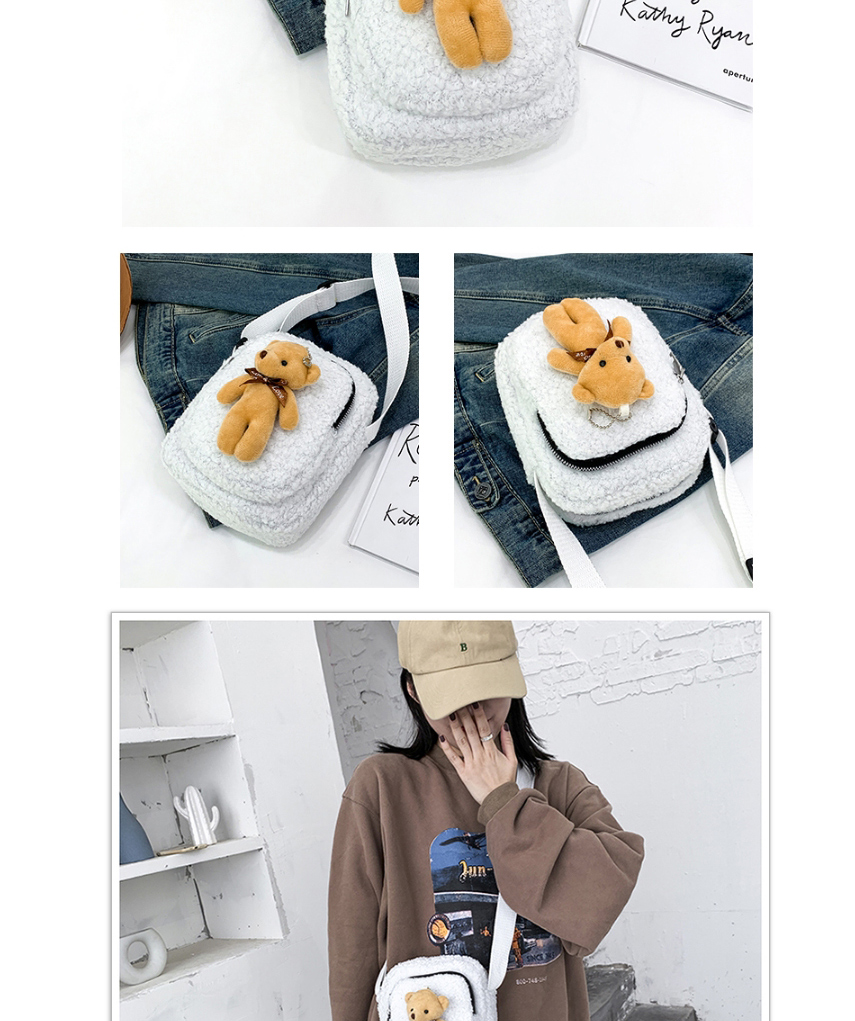 Fashion Khaki Bear Plush Wide Shoulder Strap One-shoulder Messenger Bag,Shoulder bags