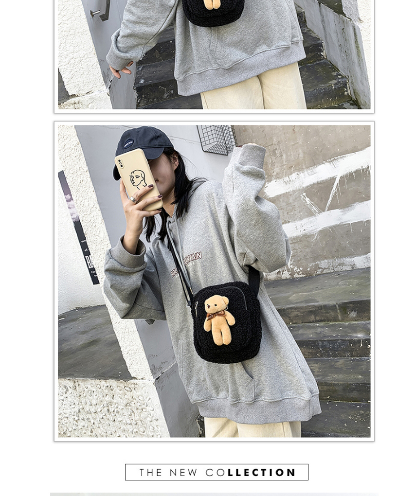Fashion Black Bear Plush Wide Shoulder Strap One Shoulder Messenger Bag,Shoulder bags