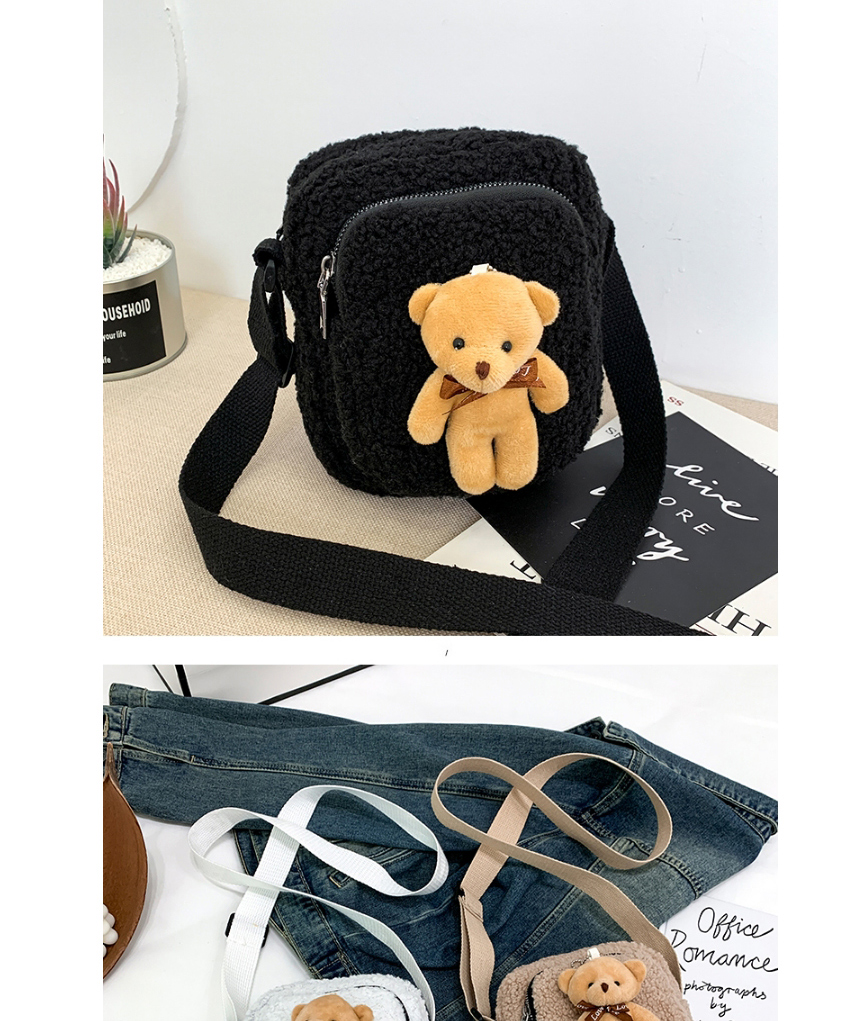 Fashion Black Bear Plush Wide Shoulder Strap One Shoulder Messenger Bag,Shoulder bags