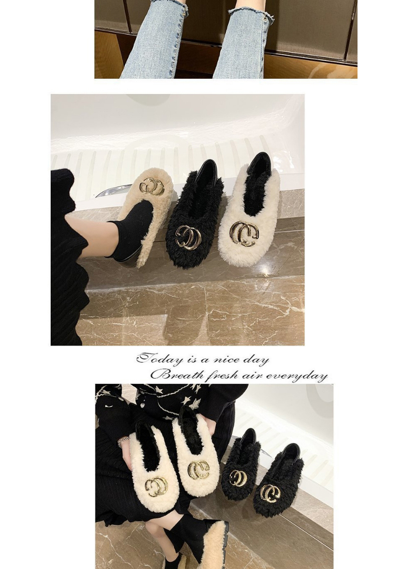 Fashion Apricot Metal Letters Round Toe Plush Beanie Shoes,Slippers