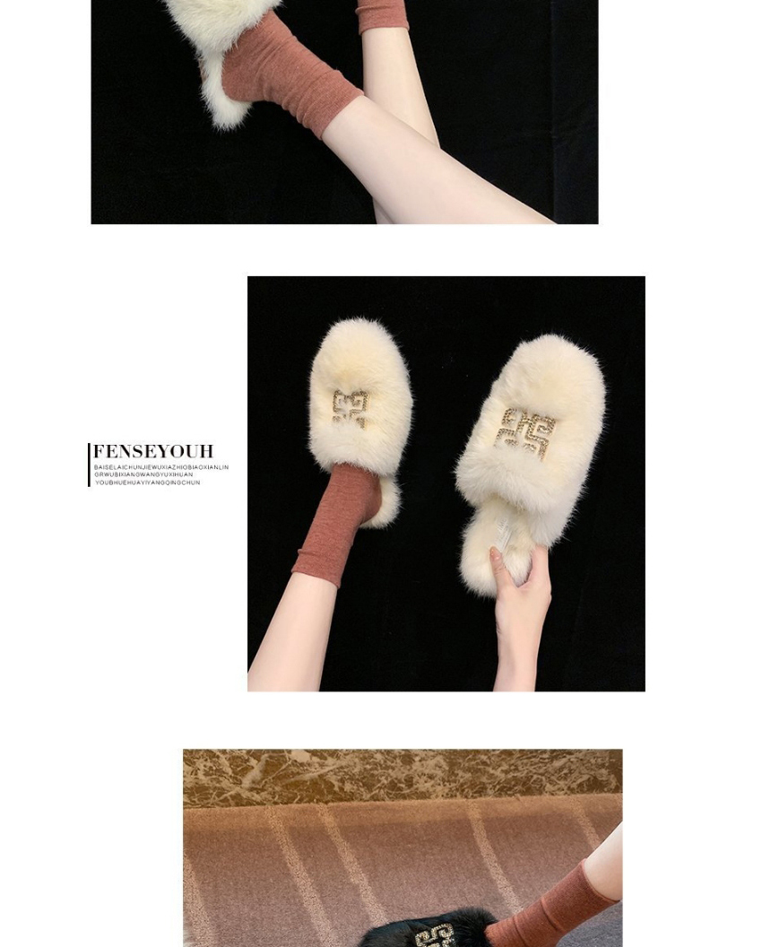 Fashion Pink Pure Color Round Head Rabbit Fur Baotou Fur Slippers,Slippers