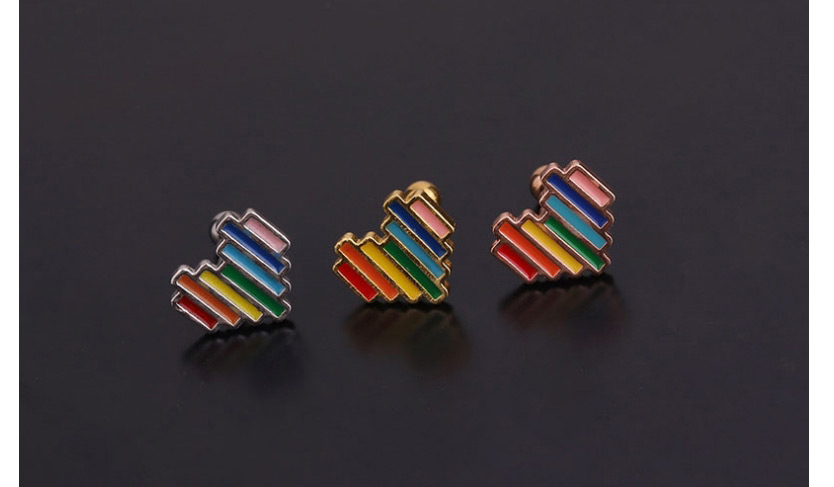 Fashion Gold 2# Zircon Heart-shaped Stainless Steel Screw Geometric Earrings,Earrings