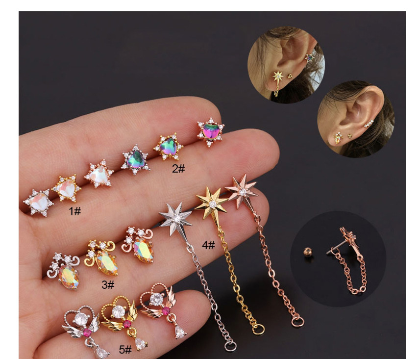 Fashion Gold 3# Stainless Steel Threaded Geometric Earrings With Zircon Flowers,Earrings