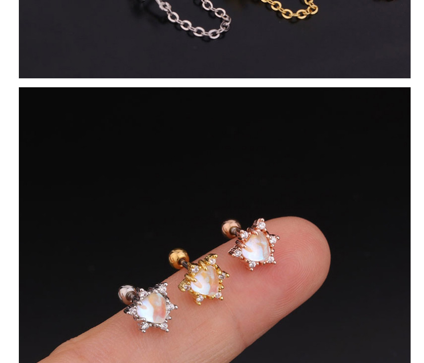 Fashion Rose Gold 3# Stainless Steel Threaded Geometric Earrings With Zircon Flowers,Earrings