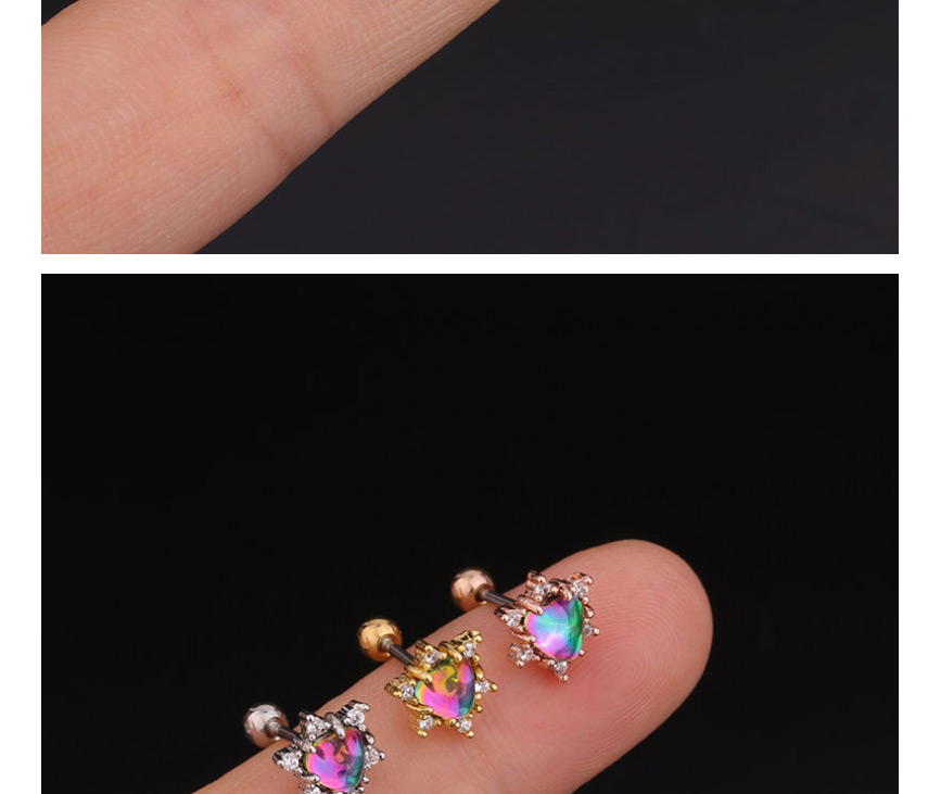 Fashion Rose Gold 2# Stainless Steel Threaded Geometric Earrings With Zircon Flowers,Earrings