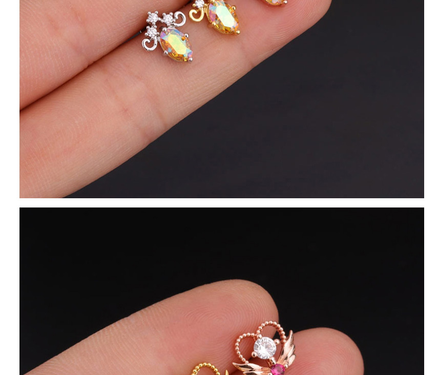 Fashion Rose Gold 4# Stainless Steel Threaded Geometric Earrings With Zircon Flowers,Earrings