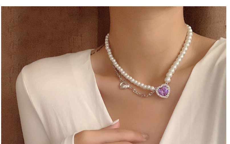 Fashion Purple Pearl Love Big Gemstone Pearl Stitching Necklace,Beaded Necklaces