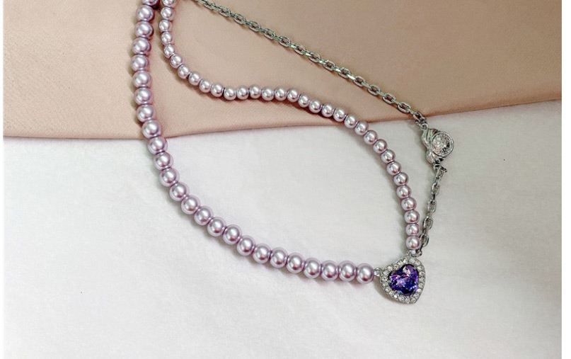 Fashion Purple Pearl Love Big Gemstone Pearl Stitching Necklace,Beaded Necklaces