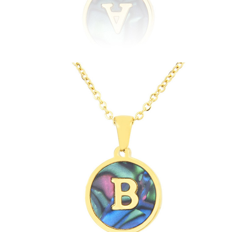 Fashion D Gold Color Stainless Steel Round Letter Abalone Necklace,Necklaces