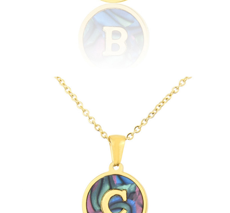 Fashion Z Gold Color Stainless Steel Round Letter Abalone Necklace,Necklaces
