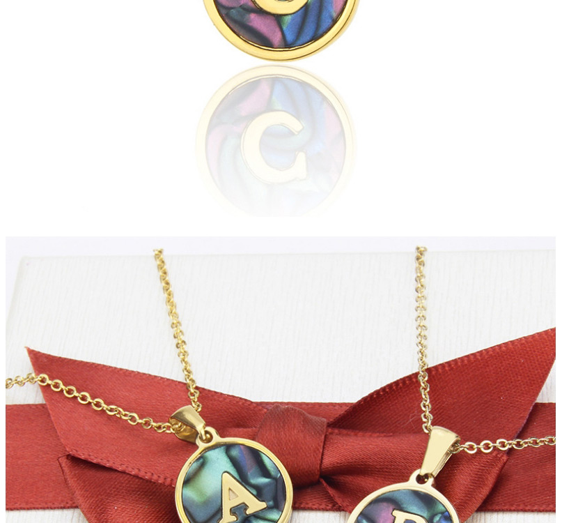 Fashion Z Gold Color Stainless Steel Round Letter Abalone Necklace,Necklaces