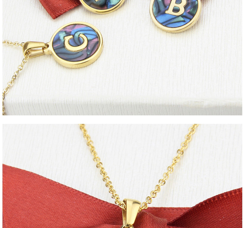 Fashion D Gold Color Stainless Steel Round Letter Abalone Necklace,Necklaces