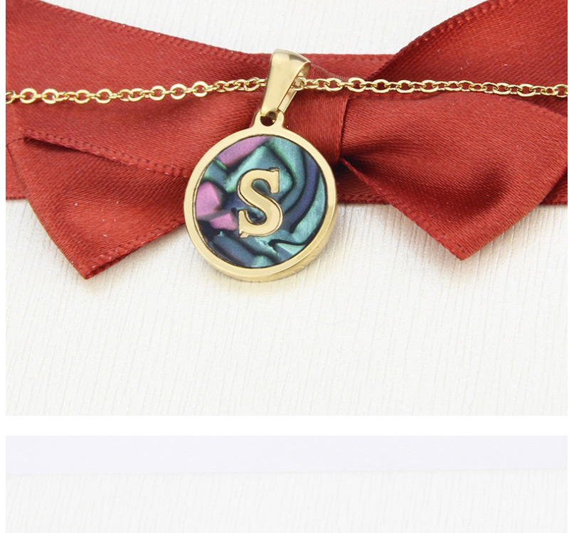 Fashion Y Gold Color Stainless Steel Round Letter Abalone Necklace,Necklaces