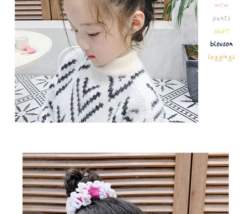 Fashion Pink Woolen Knitted Rabbit Ears Hit Color Childrens Large Intestine Loop Hair Rope,Kids Accessories