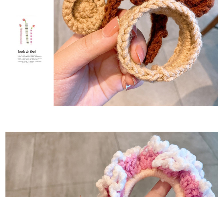 Fashion Bear Ears Coffee Color Woolen Knitted Rabbit Ears Hit Color Childrens Large Intestine Loop Hair Rope,Kids Accessories