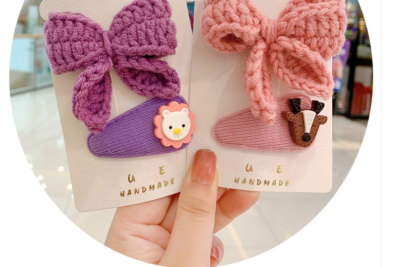 Fashion Blue Bow + Bunny Hairpin Woolen Bowknot Resin Animal Hairpin Set For Children,Kids Accessories