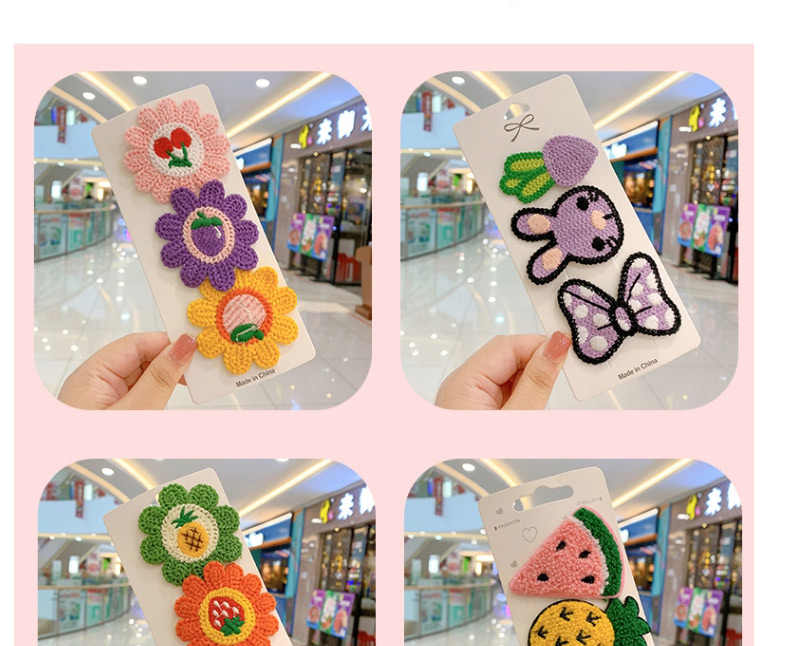 Fashion Little Bear + Little Elephant [2 Piece Set] Fruit Animal Wool Knitted Alloy Childrens Hairpin,Kids Accessories