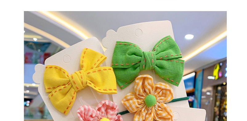 Fashion Green Bow Hairpin + Orange Flower Hair Rope Childrens Hair Rope Hairpin With Flower Bow,Kids Accessories
