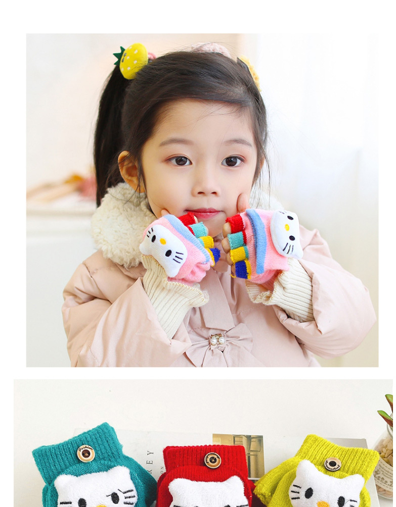 Fashion Cat Pink [3-7 Years Old] Five-finger Flip Half-finger Fruit Animal Geometry Children Gloves,Kids Accessories