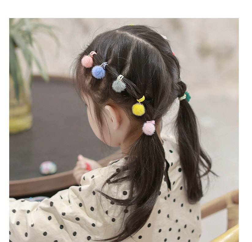Fashion Curly Flowers Plush Ball Hit Color Childrens Hair Rope Set,Kids Accessories