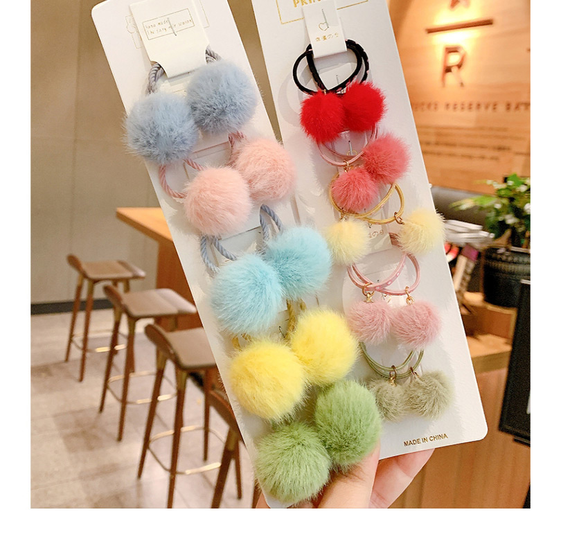 Fashion Curly Flowers Plush Ball Hit Color Childrens Hair Rope Set,Kids Accessories