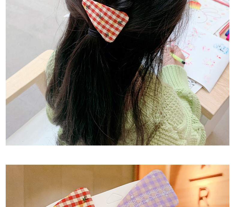 Fashion Pink Green Grid + Blue Grid Fabric Embroidery Lattice Geometric Children Hairpin,Kids Accessories