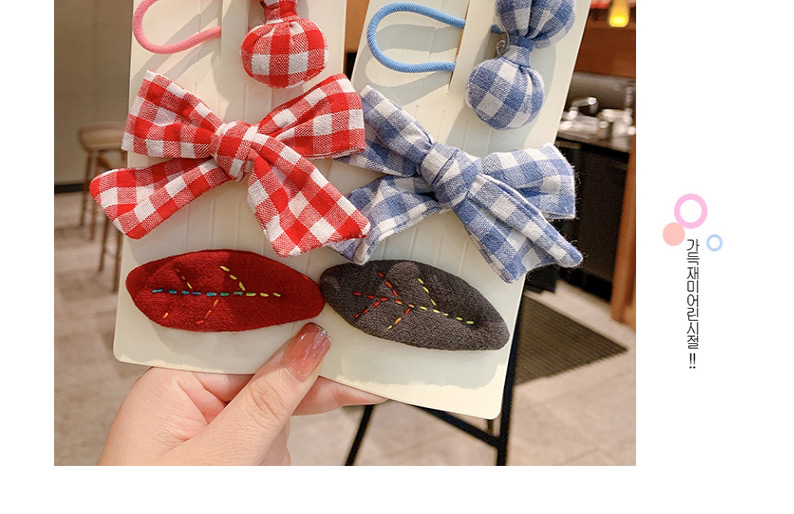 Fashion Blue Bow [3-piece Set] Bowknot Lattice Leaf Childrens Hairpin Hair Rope,Kids Accessories