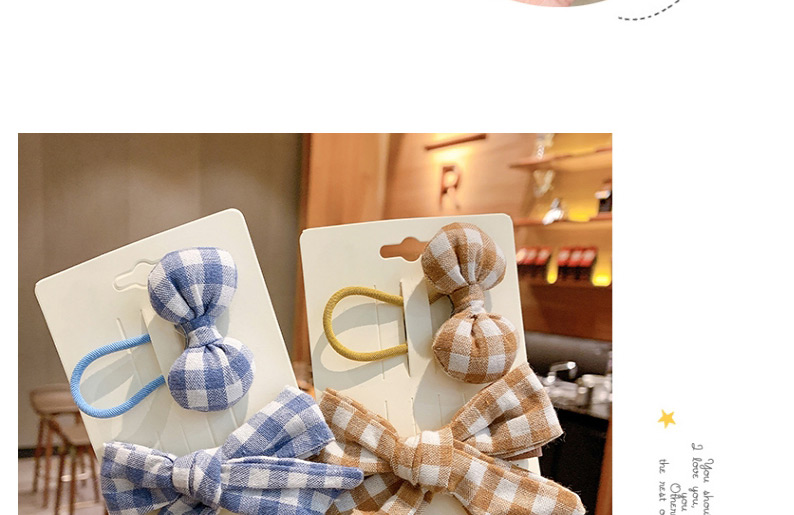 Fashion Blue Bow [3-piece Set] Bowknot Lattice Leaf Childrens Hairpin Hair Rope,Kids Accessories