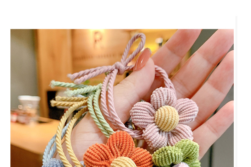 Fashion Green Flowers-hair Rope Flower Contrast Color Fabric Knotted Childrens Hair Rope,Kids Accessories