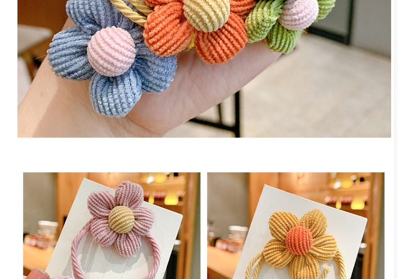 Fashion Orange Flowers-hair Rope Flower Contrast Color Fabric Knotted Childrens Hair Rope,Kids Accessories