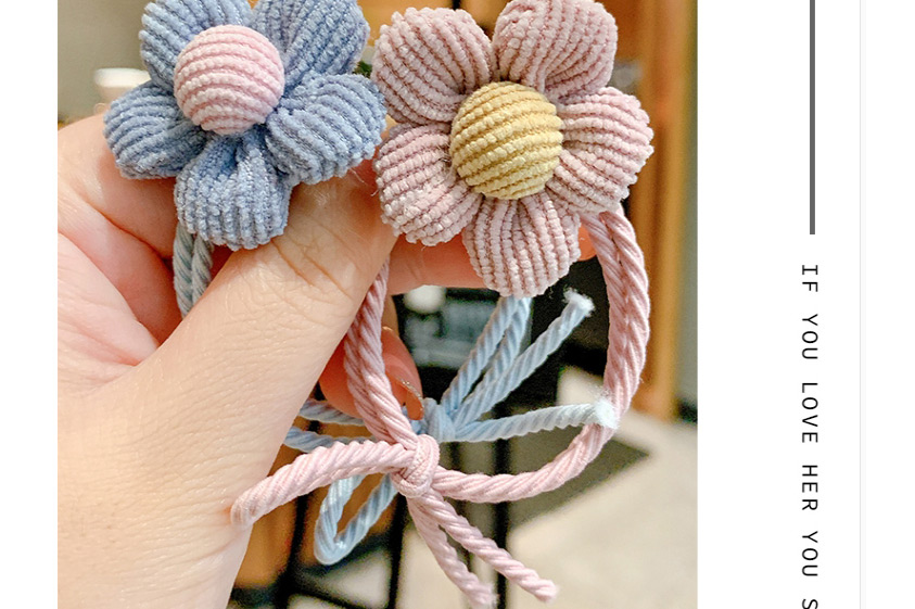 Fashion Blue Flowers-hair Rope Flower Contrast Color Fabric Knotted Childrens Hair Rope,Kids Accessories