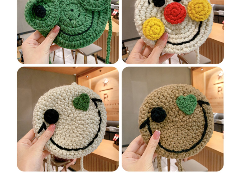 Fashion Coffee Color Smiling Face [without Buckle] Knitted Animal Smiley Face Childrens Messenger Bag,Kids Accessories